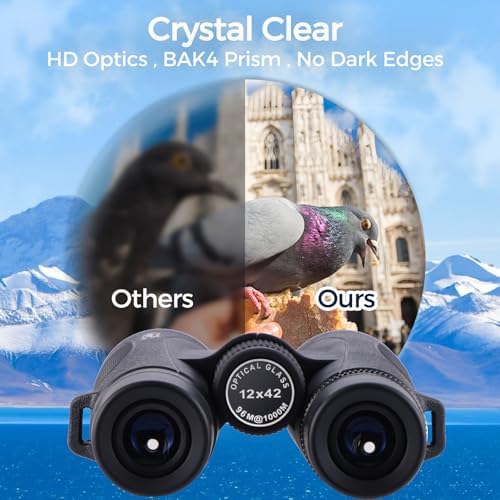 12x42 HD Adult Binoculars: Compact, Lightweight for Bird Watching, Travel, Sports, Concerts, Wildlife, Hiking, Hunting + Phone Adapter