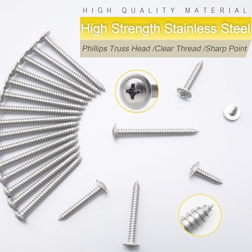 100pcs #8 x 1-1/2" 410 Stainless Steel Modified Truss Head Wood Screws, Phillips Drive Self Tapping Metal Screws with Screwdriver Bit