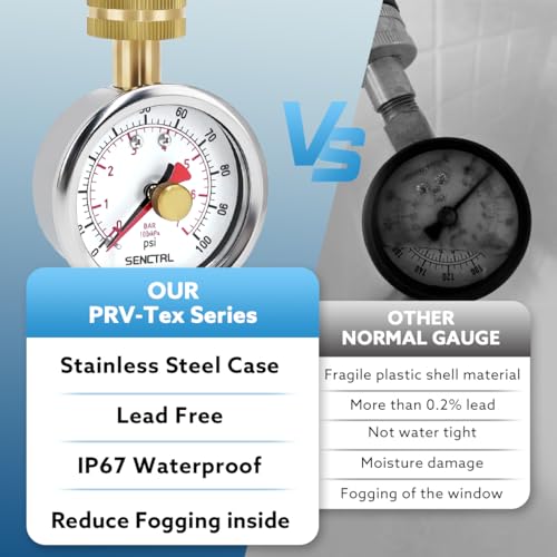 0-100 psi Water Pressure Gauge Test with Lazy Hand, Lead-Free, 2-1/2" Dial Size, 3/4" Female Garden Hose Thread, IP67 Waterproof, Stainless Steel Case, for Home Potable Water, House Tube