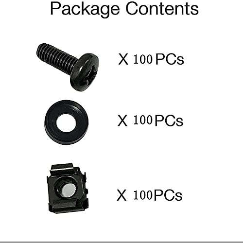 100 Sets M6 Square Hole Hardware Cage Nuts & Mounting Screws Washers for Server Rack and Cabinet (M6 X 16mm)(Screw+Washer+cage nut)