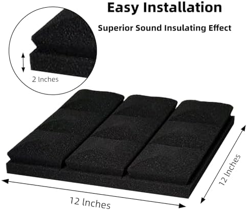 14 Pack Sound Proof Foam Panels |Acoustic Panels Self-Adhesive |12"×12"×2" Quick-Recovery Soundproof Wall Panels | High Density Sound Dampening Panels for Home Studio (Black)