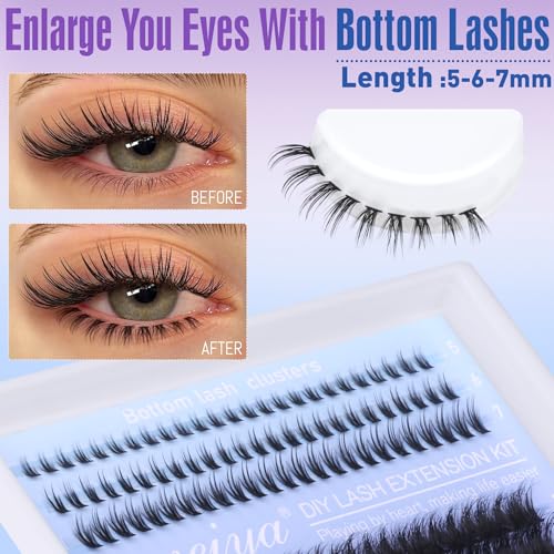 10-20mm Fluffy Lash Clusters with Bottom Lashes Wispy Lash Extension 130D Wispy Cluster Eyelash Extensions D Curl Volume Individual Lashes DIY False Eyelashes by Geeneiya