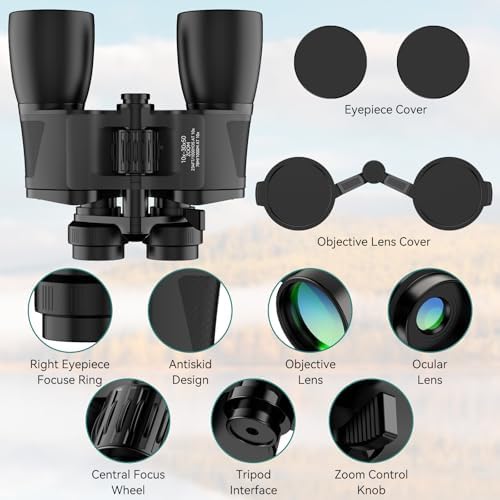 10-30X50 Zoom Binoculars for Adults, High Powered Military Binoculars for Bird Watching, Hunting, Outdoor, Hiking, Concerts Large View/Waterproof/BAK7 Prism/FMC Lens/Low Light Night Vision