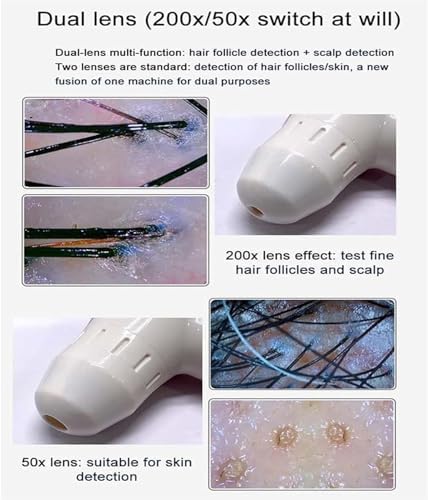 10 Inches Skin Diagnosis Hair Analyzer Machine with HD LCD Screen Digital Skin Detector 50X 200X Skin Detector Moisture Tester, Microscope Skin Care Tool