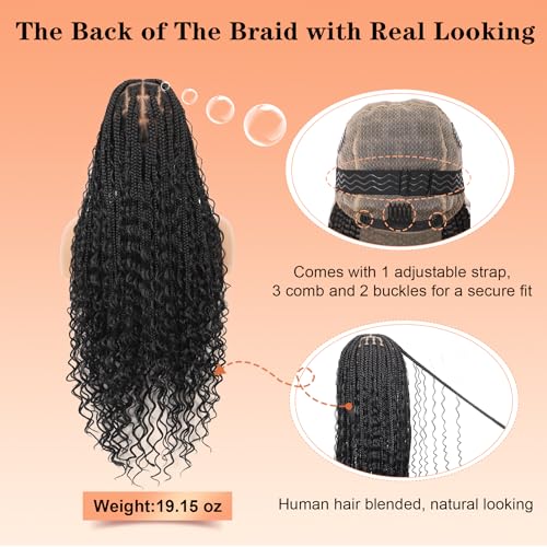 13x8 HD Lace Front Braided Wigs Knotless Boho Braided Wigs for Women Box Braid Wig With Baby Hair Human Hair Blended Long Braids Lace Front Wig 36 Inch Black