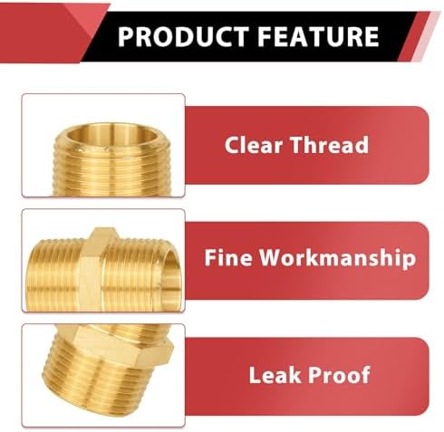 (Pack of 20) EFIELD Brass Pipe Fittings, 1/2-inch Male NPT Hex Nipple Adapter For Copper, Brass or Iron Pipe Connection