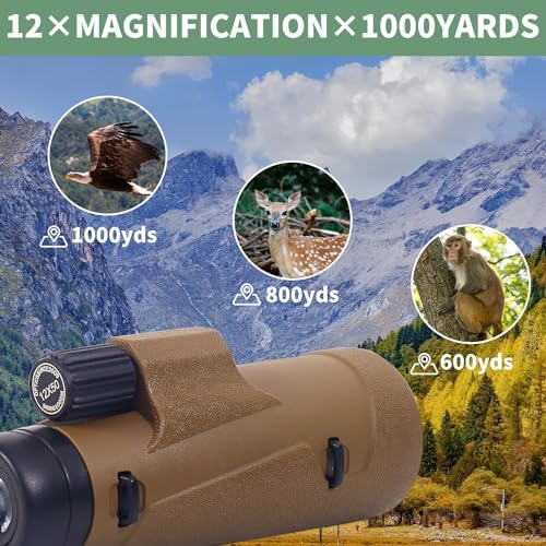 12x50 High Power Monoculars for Adluts, Tripod Travel Bag with Smartphone Adapter, BAK-4 Prism, Ultra Clear FMC Lens for Bird Watching, Hunting, Traveling, Hiking.Designed in United States