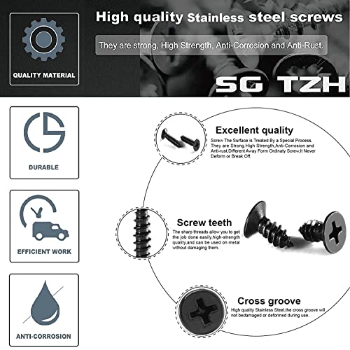 #4 x 1/2" Wood Screw 500Pcs 18-8 (304) Stainless Steel Screws Flat Head Phillips Fast Self Tapping Drywall Screws Black Oxide by SG TZH