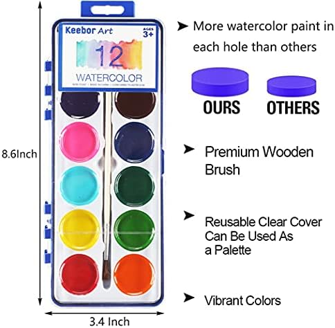 12 Colors Watercolor Paint Set for Kids, 24 Pack Washable Water Colors for Party Favors, Gifts, Classroom Supplies (Wood Brushes Included)
