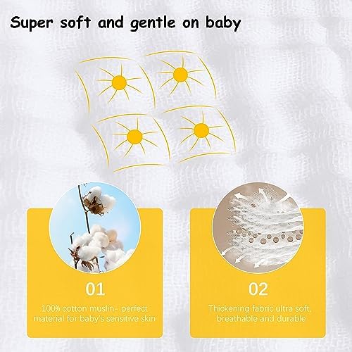 12 Pack Muslin Burp Cloths 100% Cotton Muslin Cloths Large 20''x10'' Extra Soft and Absorbent Baby Burping Cloth - White
