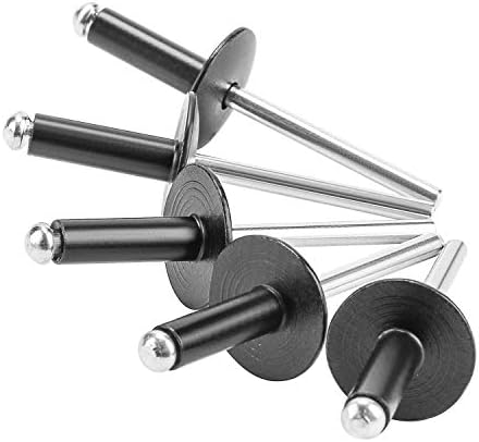 100pcs black Large Flange Blind Rivets, Aluminum, Flange Diameter 5/8" (16mm), Pop Rivets Assortment Kit Blind Rivet, 3/16" x 5/8", Grip Range (12-16mm)