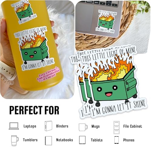 (3 Pcs) This Little Light of Mine I'm Gonna Let It Shine Sticker Funny Dumpster Fire Meme Sticker 2" Sticker Waterproof Vinyl Sticker for Laptop, Water Bottle, Tumbler Sticker Gifts for Her 2 Inches