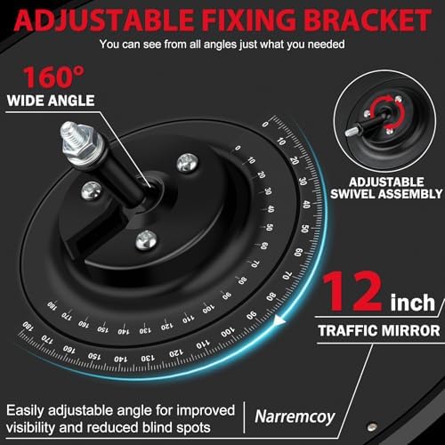 12 inch Acrylic Convex Mirror, Adjustable Wide Angle View Indoor Security Mirror, Corner Security Blind Spot Mirror for Warehouse, Office, Parking Garage and Traffic Safety