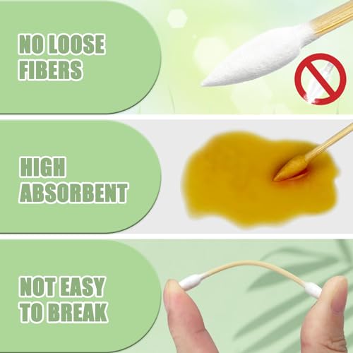 1000 Precision Tip Bamboo Cotton Swabs – Biodegradable & Organic Cotton Buds with Precision Tips – Eco-Friendly Wooden Swabs for Makeup, Cleaning, Crafts, and Baby Care