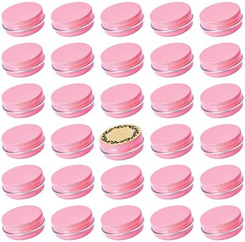 0.5 oz Screw Top Aluminum Tin Jar with Screw Lid and Blank Labels (Pink - Pack of 32)