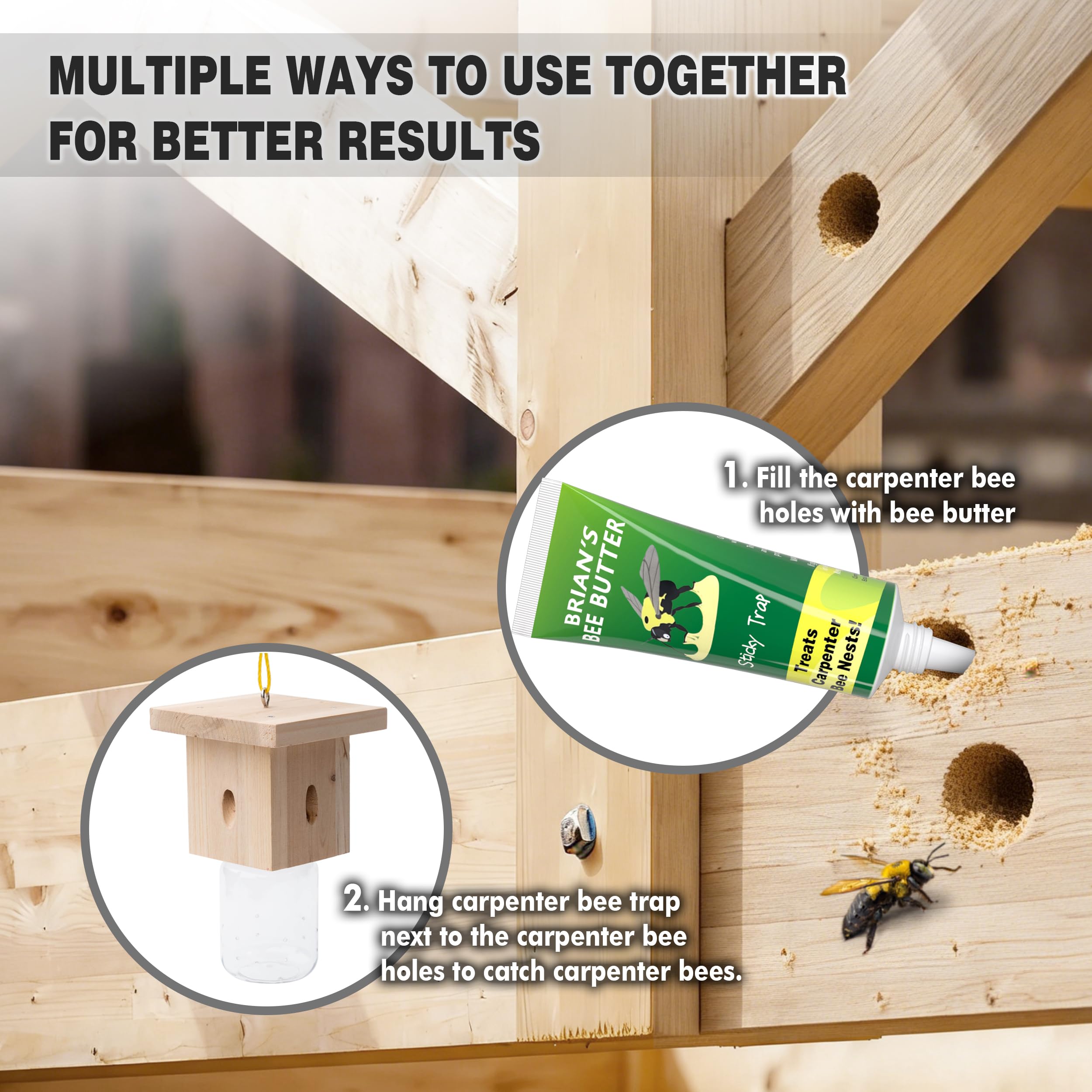 1 PCS Wood Carpenter Bee Trap for Outside - Best Bee Trap - Nature Hanging Carpenter Bee Traps Plastic Jar Outdoor - Insect Traps