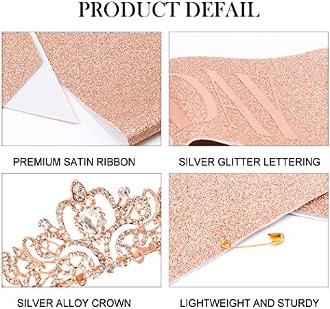 "Birthday Queen" Sash & Rhinestone Tiara Set COCIDE Rose Gold Birthday Sash and Tiara for Women Birthday Decoration Kit Rhinestone Headband for Girl Glitter Crystal Hair Accessories for Party