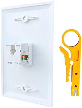 1 Port CAT6 Ethernet Punch Down Jack Wall Plate with Tool - 1 Gang Cat 6 RJ45 Keystone Jack Punchdown Cover Plate for CAT7/CAT6/CAT5e Network Cable - White