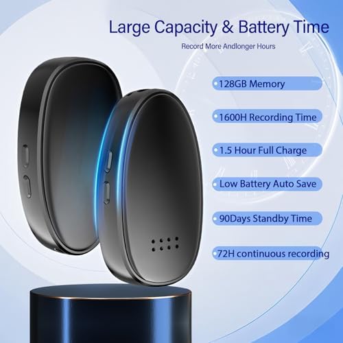 128GB Digital Voice Recorder with Playback, Portable Mini Magnetic Audio Activated Recorder with USB MP3 for Lectures Meetings Interviews