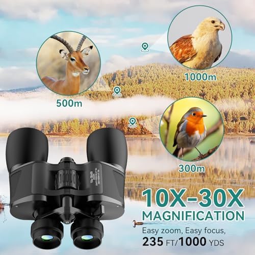 10-30X50 Zoom Binoculars for Adults, High Powered Military Binoculars for Bird Watching, Hunting, Outdoor, Hiking, Concerts Large View/Waterproof/BAK7 Prism/FMC Lens/Low Light Night Vision