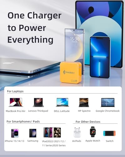 100W USB C Charger GaN Foldable Compact Wall Fast Charger for MacBook Pro MacBook Air, Dell XPS, iPhone 16 15 Series, Samsung Galaxy, iPad Pro and All USB-C Devices, 6.6ft Type C Cable