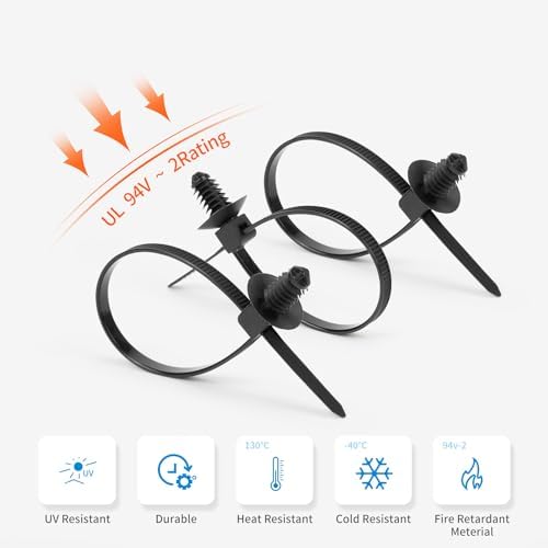 110 PCS Automotive Installation Black Push Mount Cable Zip Ties Assorted Sizes, Heavy Duty Self-Locking UV Resistant Wire Ties - For Indoor Wire Bundling, Construction, Automotive