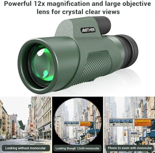 12x50 Monocular Telescope for Smartphone, HD Monoculars for Adults High Powered Compact Scope, Portable Handheld Telescope with Phone Adapter & Tripod for Hiking Bird Watching Camping, Gifts for Men