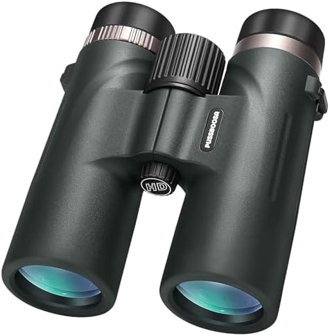 10x42 HD Binoculars - BaK-4 Prisms, Large Viewing Angle Binoculars, Clearly Visible in Low Illumination, Outdoor Essentials for Professional Bird Watching Hiking Hunting, greener