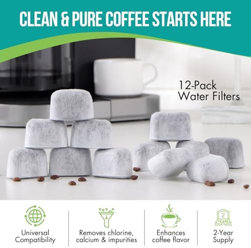 12-Pack KEURIG Filter Replacement - Water Filters for Keurig 2.0 Coffee Maker and Ninja DualBrew Brewer by PureHQ - Universal Fit K-Classic, K Supreme, K-Slim, K-Duo, K-Express - Charcoal Cartridges