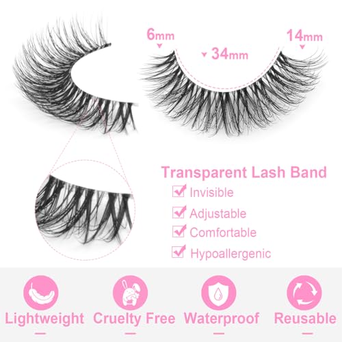 14mm Lashes Natural Look Wispy Eyelashes Fluffy Faux Mink Lashes Clear Band Short Natural False Lashes Cat Eye Daily Soft Strip Lashes Pack by Kiromiro