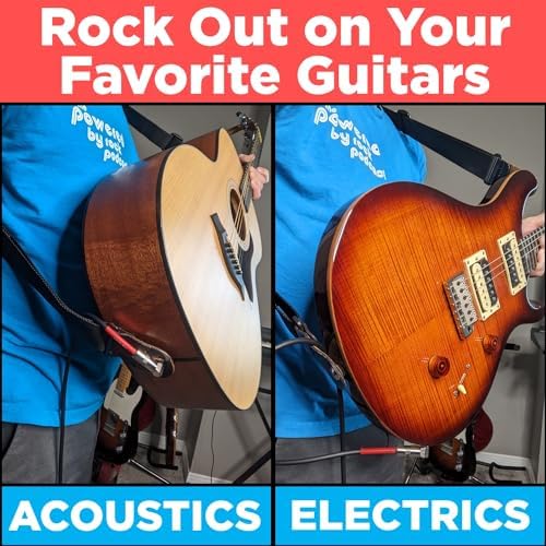 15ft Guitar Cable for Electric Guitar & Bass - Crystal Clear Instrument Cable & Tangle Free - 1/4 Inch Male to Male Inputs with a Right Angle Jack On One End to Secure Your Amp Cord