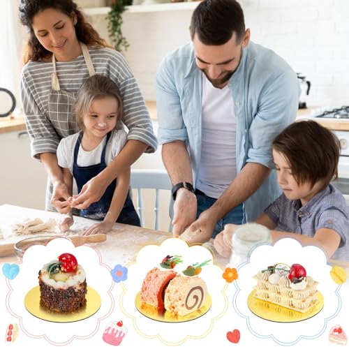 100 Pcs 5 Inch Round Cake Board Circle Cake Base Grease Proof Pastry Cardboard Plate for Baking(Black and Gold)