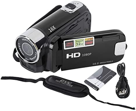 1080P HD Camera Camera Camcorder, 16MP DV Camera 16x Digital Zoom Video Camera, 2.7in TFT Rotatable Screen, Built in Speakers, USB (Black)