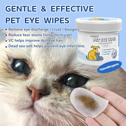 150PC Eyes Wipes for Dogs - Tear Stain Remover for Dogs - Dog Eye Cleaner,Eye Debris, Discharge, Mucus Secretions - Eye Wipes for Dogs & cat Eye Wipes - 3.2 inches (3.2 Large)