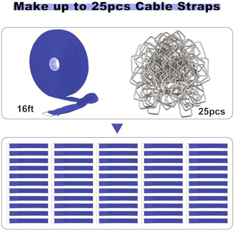 1"x16ft Hook and Loop Straps with 25 Metal Buckles, Adjustable Fastening Cable Straps, Cut-to-Length Cinch Strap, Reusable Nylon Securing Cord Ties for Organizer or Storage, 1 inch Wide,Blue