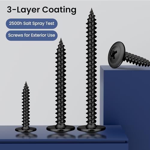 #8 x 3/4 Inch Wood Screws Phillips Modified Truss Head Stainelss Steel 410 Self Tapping Metal Screws,Black Zinc Plated(1Ib,200Pcs)