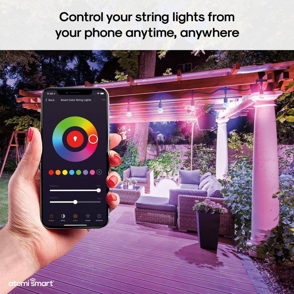 Atomi Smart WiFi Color String Lights - 24ft Waterproof LED, Alexa/Google Compatible