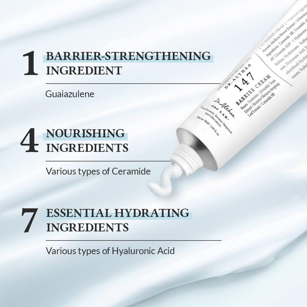 147 Barrier Cream | Daily Skin Barrier Repair Care | Deep Hydrating with Hyaluronic Acid & Ceramides | Korean Vegan Skincare for All Skin Types | 1.7 Fl Oz