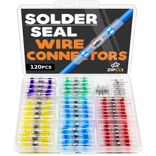 120Pcs Solder Seal Wire Connectors - Heat Shrink Butt Connectors Kit for Electrical Wiring