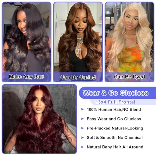13x4 HD Transparent Lace Front Wigs Human hair Pre Plucked 180 Density Brazilian Body Wave Frontal Wigs Human Hair with Baby Hair Natural Hairline Natural Black Color 24 Inch