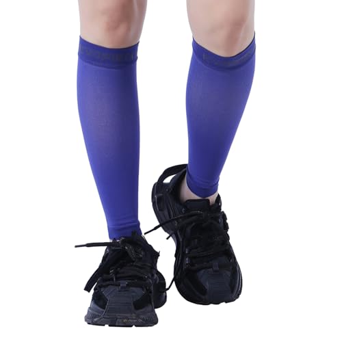 15-20mmHg 1 Pair Black Calf Compression Sleeve Men and Women Wide Calf Sleeve Brace Compression Socks for Leg Support, Shin Splint,Pain Relief (DARK BLUE, Medium)