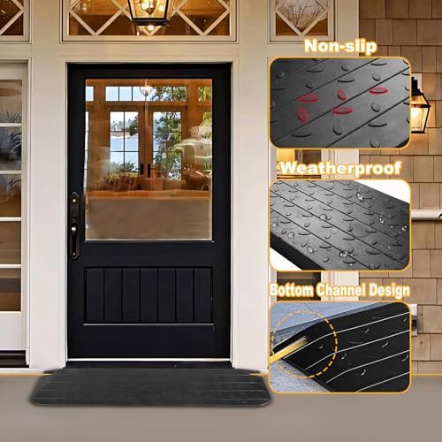 1.5" High 2 Pack Wheelchair Ramp Rubber Threshold Ramps for Home Doorways, 2200 lbs Weight Capacity, Non-Slip Surface for Wheelchair,Strollers,Scooters Home Doorways Use(1.5" High, 2 Pack)