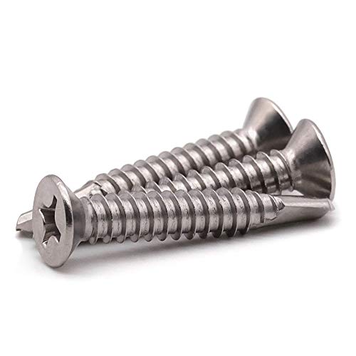 #14 x 1-1/4" (50 Pack) Stainless Steel Flat Head Self Tapping Screws Phillips Head Self Drilling Screws Sheet Metal Screws, 410 Stainless Steel