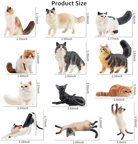 12PCS Realistic Cat Figurines, Plastic Cat Figure, Cat Cake Topper Kitten Toy Christmas Birthday Gift for Kids and Children
