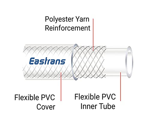1/2" ID x 5 Ft High Pressure Braided Clear PVC Vinyl Tubing Flexible Vinyl Tube, Heavy Duty Reinforced Vinyl Hose Tubing, BPA Free and Non Toxic