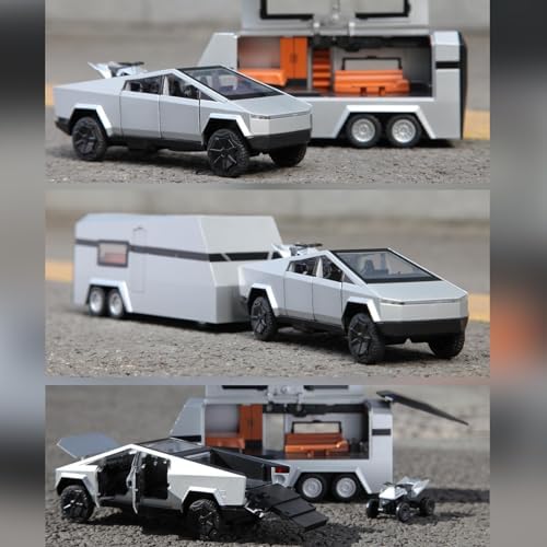 1/32 Cybertruck Toy Car Metal Model for Kid, Alloy Diecast Pickup Trailer RV Model Kit, Toy Truck with Sound and Light, Off-Road Vehicle Collection for Boy Girl Toddler Birthday