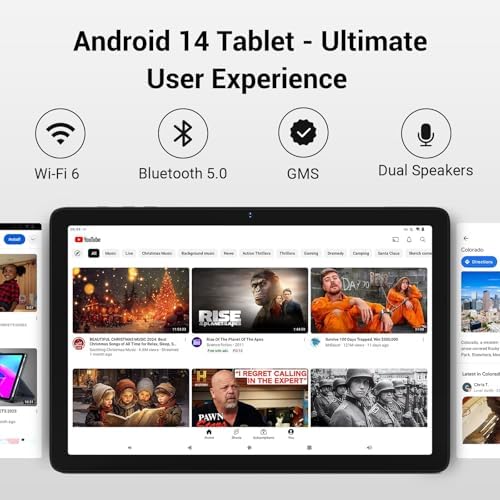 10.1" Android Tablet, Octa-core Processor, 8GB RAM, 64GB Storage (Expand to 1TB), 1280x800 IPS HD Display, 5000mAh Battery, Dual Camera, Wi-Fi 6, Bluetooth 5.0, GMS Certified, Black