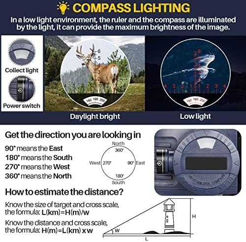 10x50 Marine Binoculars with Compass for Adults - Waterproof BAK4 Prism FMC Lens Binoculars with Rangefinder Compass and Shoulder Harness Strap for Navigation Hunting Bird Watching