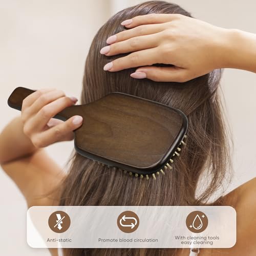 100% Natural Wood Hair Brush for Massaging Scalp, Hair Growth,for All Hair Types, Wooden Bristle Hairbrush to Reduce Hair Damage, Perfect for Women, Men & Kids.