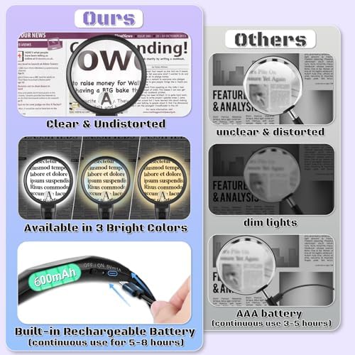 10X 30X Large Hands Free Magnifying Glass for Reading, Magnifying Glass with 3 Color LED Light, Flexible Gooseneck Magnifier for Reading,Sewing,Close Work, Seniors